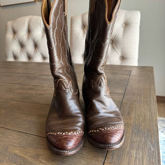 VTG Tony Lama Two Tone Lizard Wingtip Two Tone Cowgirl Rodeo Western Boots 6B - Picture 3 of 12